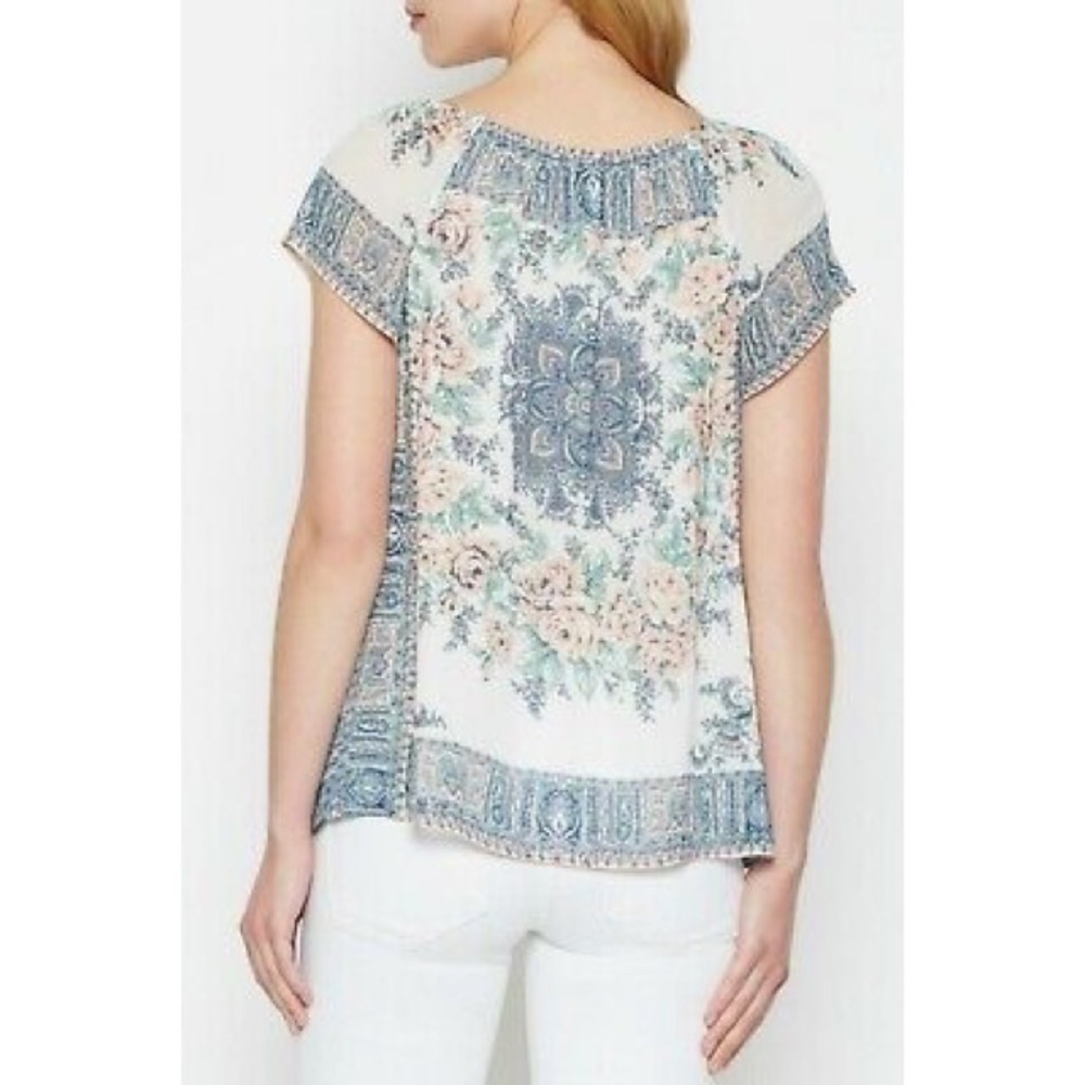 Joie Multicolor Taj Silk Floral Short Cap Sleeve Blouse Size XXS 3638-T5592 - Picture 3 of 12
